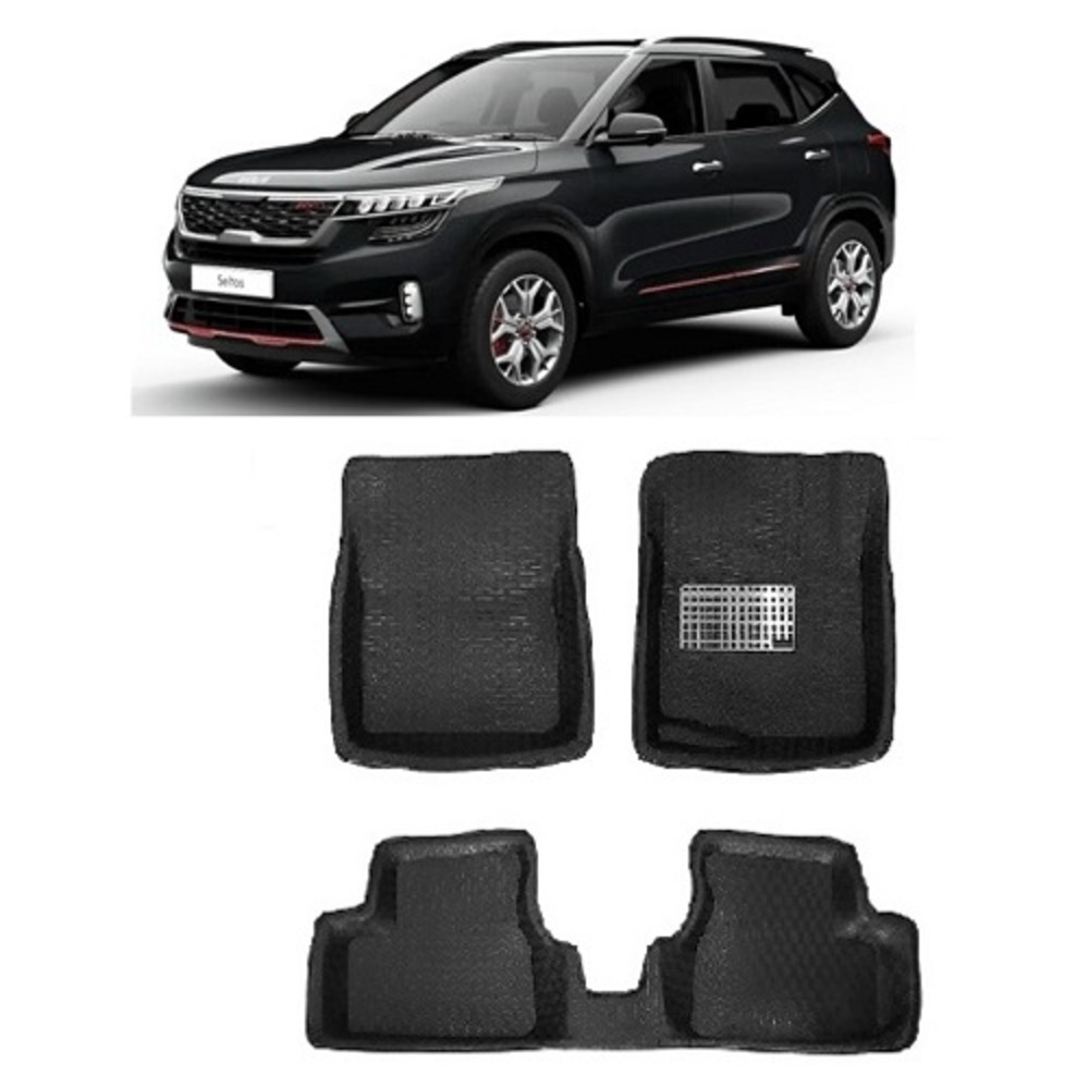 4.5D Car Floor Foot Tray Mats for Seltos  - Black